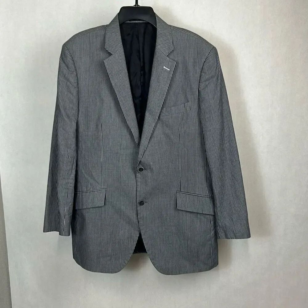 Austin Reed Mens Striped Blazer Sz XLarge Pure Cotton Gray White Suit Coat